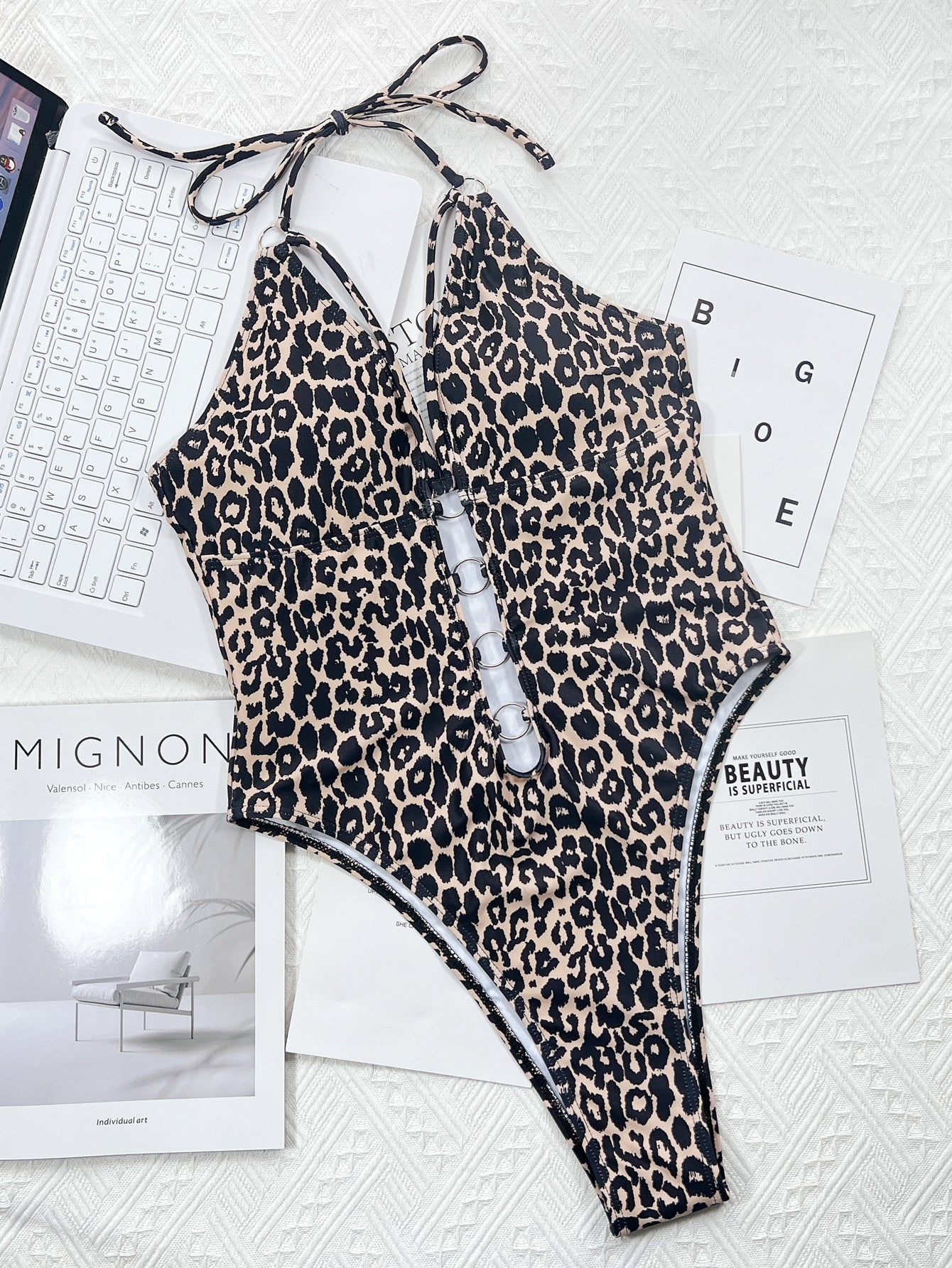 Wholesale One Piece Bikini Bikini Leopard Print Hollow Strap One Piece Swimsuit